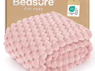 Bedsure Pink Throw Blanket for Couch - 350GSM Fluffy Plush Bubble Blanket for Bed Home Room Decor, GentleSoft Cute Fleece Soft