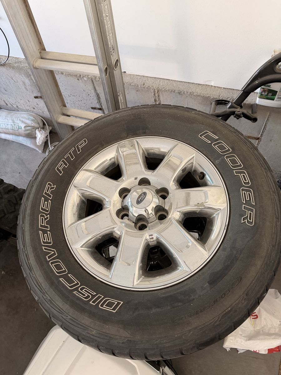 Set of 4 Cooper Discoverer ATP Tires 275/65R18 on 2013 F-150 Ford Chrome Wheels