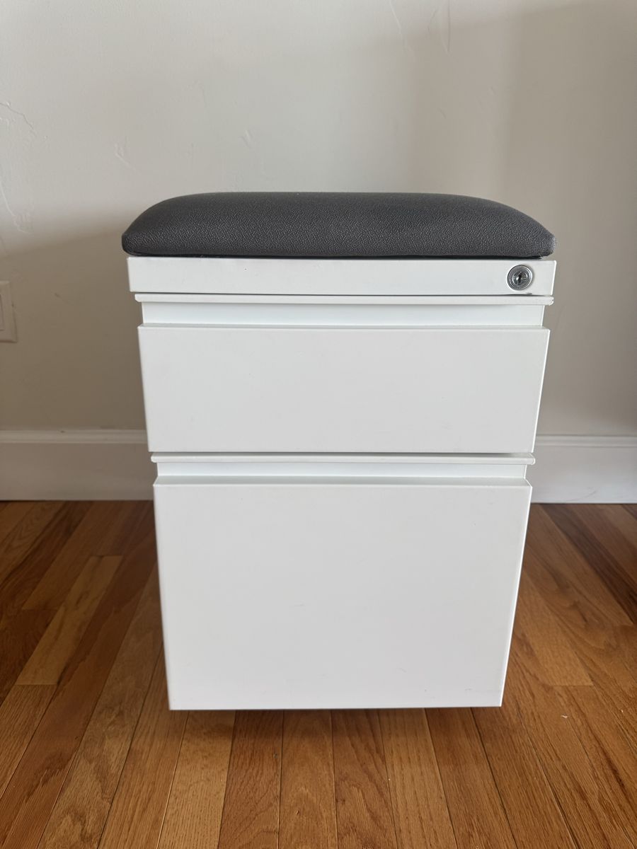Canada made Cabinet with Cushion Top - White, 2-Drawer, Lockable Storage