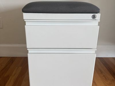 Canada made Cabinet with Cushion Top - White, 2-Drawer, Lockable Storage