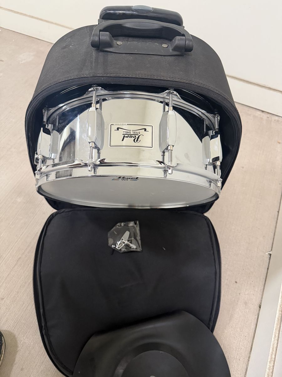 Pearl Steel Shell snare drum. 