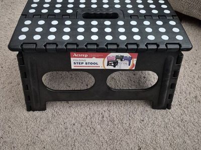 ACSTEP Folding Step Stool, Portable Lightweight Non-Slip Dots, Black