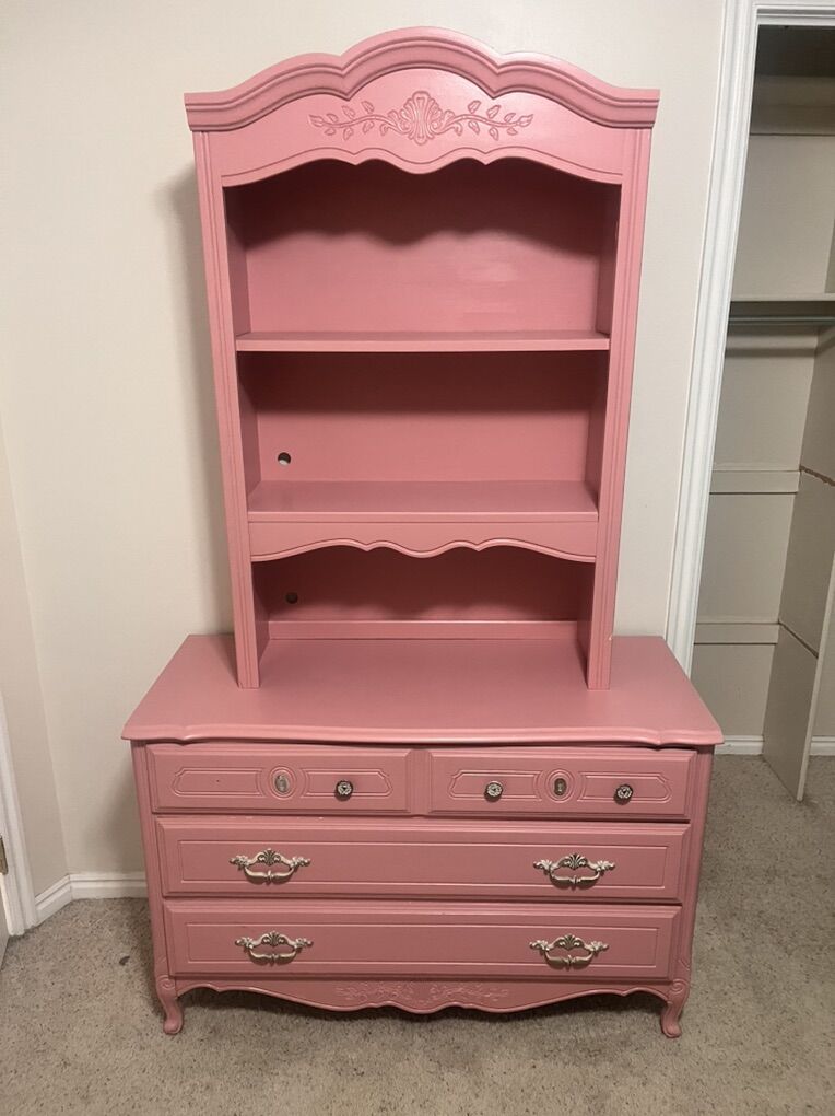 Pink Dresser And Shelf