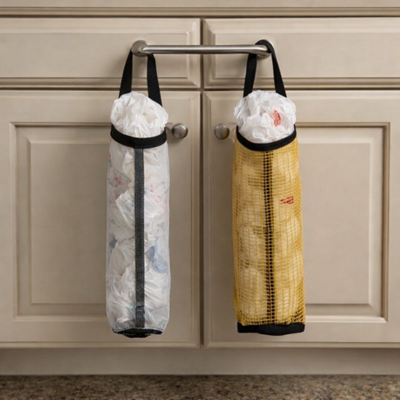 Hanging Mesh Plastic Bag Holders – 2 Pack – Organize Grocery Bags