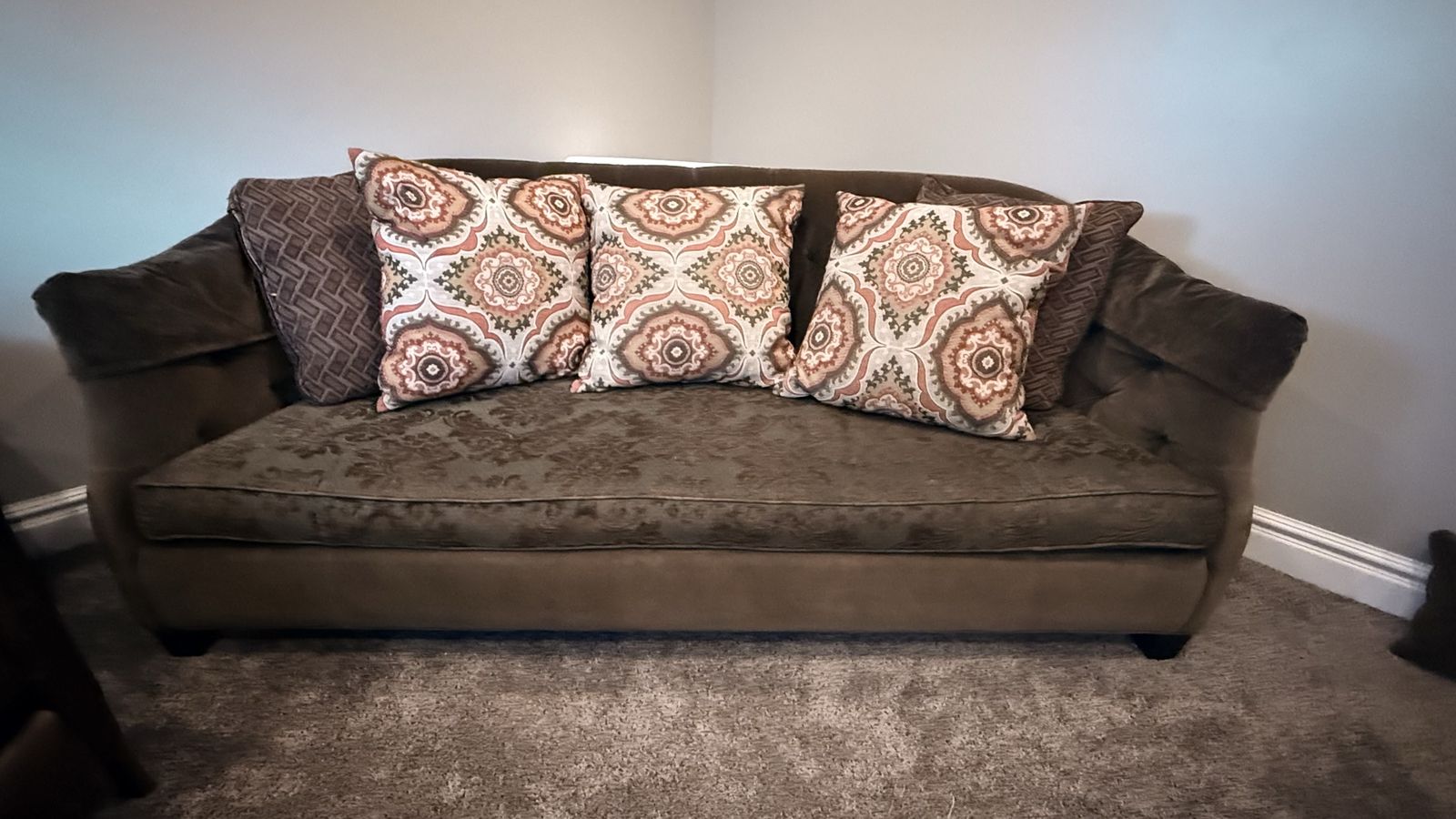 Oversized Deep-Seated Brown Loveseat – Very Comfortabl