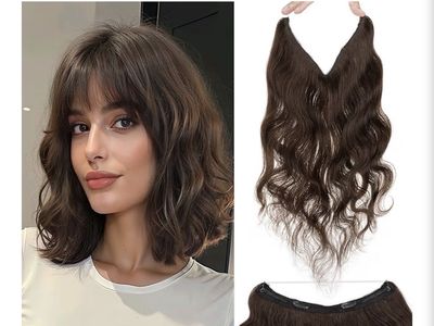 14-inch Dark Brown Wavy Halo Hair Extension, 100% Remy Human Hair, Invisible Wire One Piece