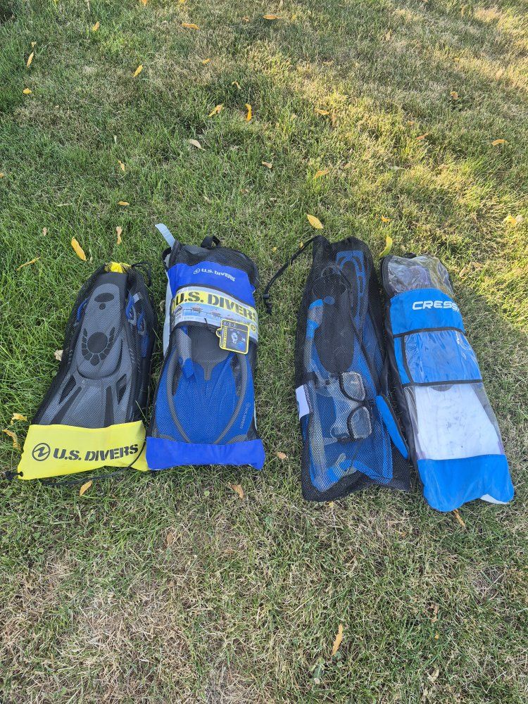 U.S. Divers & Cressi Snorkel Sets - Fins, Mask, Snorkel - Blue/Black Adult Dive Gear