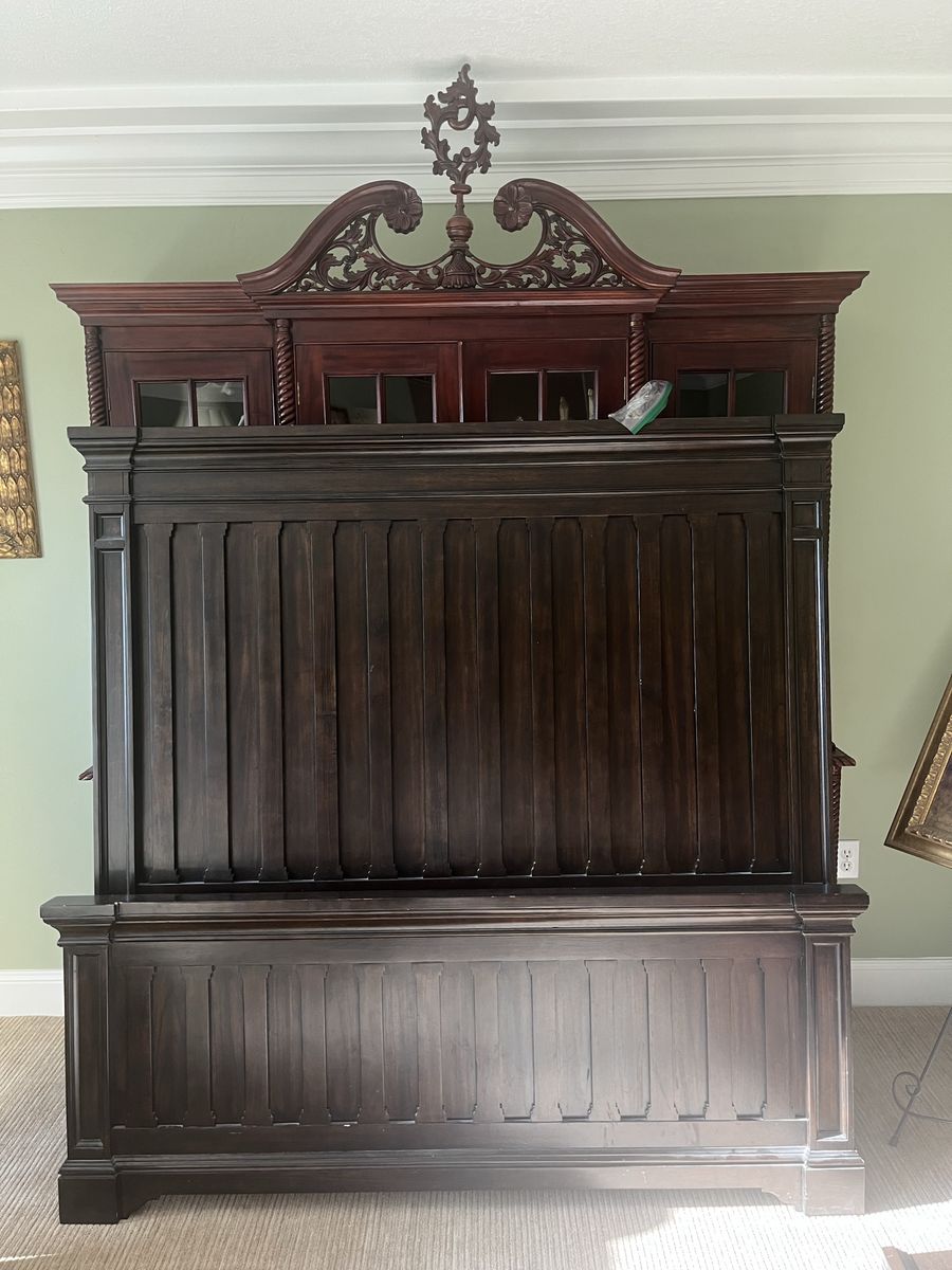Dark Wood Queen Size Panel Bed Frame with Headboard and Footboard