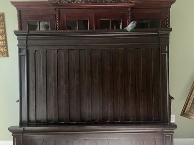 Dark Wood Queen Size Panel Bed Frame with Headboard and Footboard