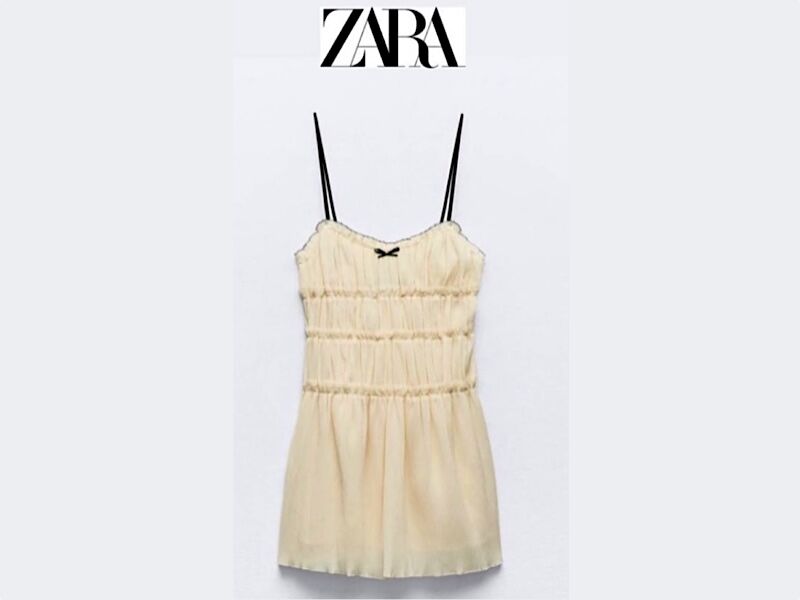 Zara Little Bow Textured Slip Dress - Size Large