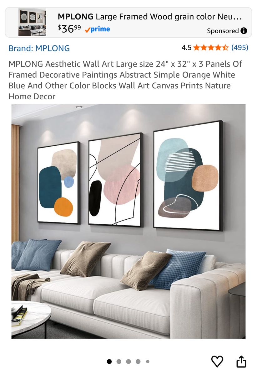 Framed Large Wall Arts 24” x 32” Set of 3