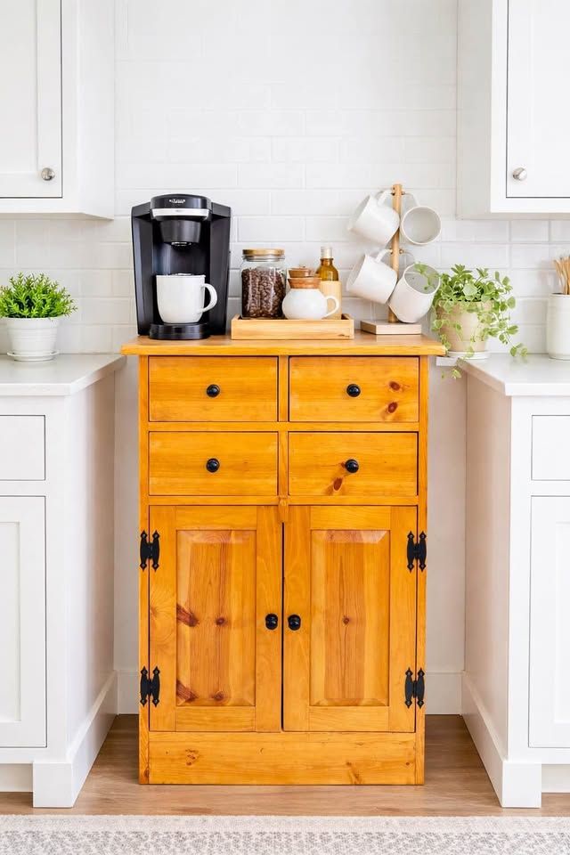 Vintage Solid Wood Handmade Cottage Style Entryway Cabinet Coffee Station Console Cabinet