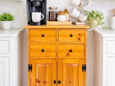 Vintage Solid Wood Handmade Cottage Style Entryway Cabinet Coffee Station Console Cabinet