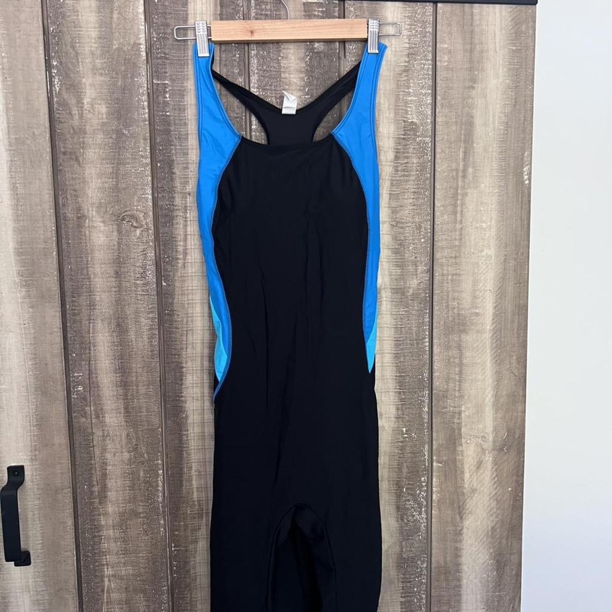 Sporti HydroLast Chlorine Resistant Splice Unitard Swimsuit in Black/Blue, size L UPF 50+