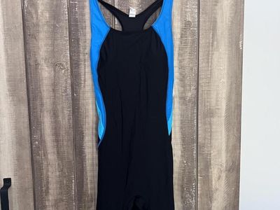 Sporti HydroLast Chlorine Resistant Splice Unitard Swimsuit in Black/Blue, size L UPF 50+