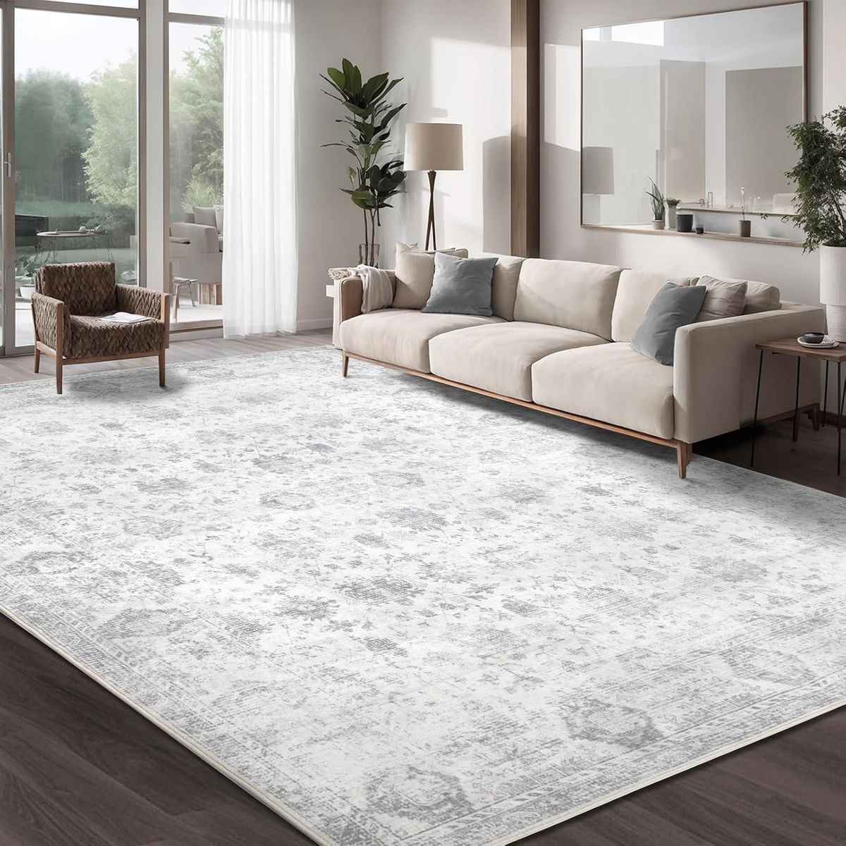 NEW 8×10 Area Rug for Living Room, Vintage Floral Distressed Farmhouse Boho Grey Gray