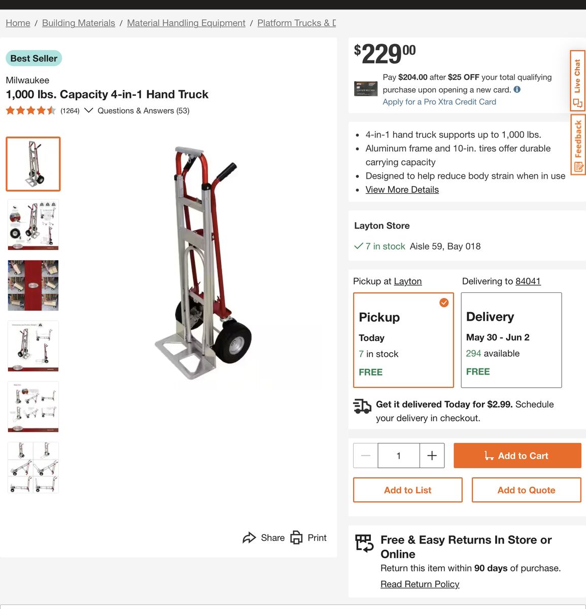Milwaukee 1,000 lbs. Capacity 4-in-1 Dolly Hand Truck cart