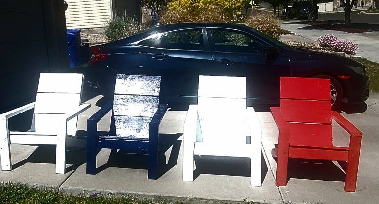4 Adirondack Chairs Red, White & Blue freshly painted!