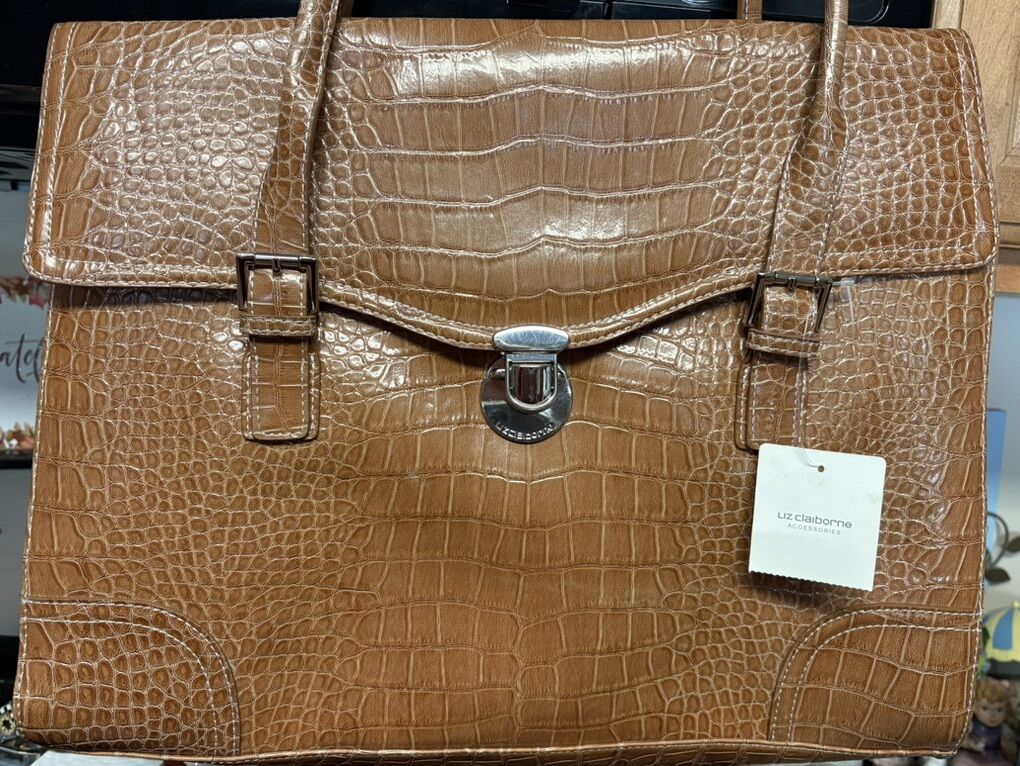New Liz Claiborne crocodile-embossed briefcase