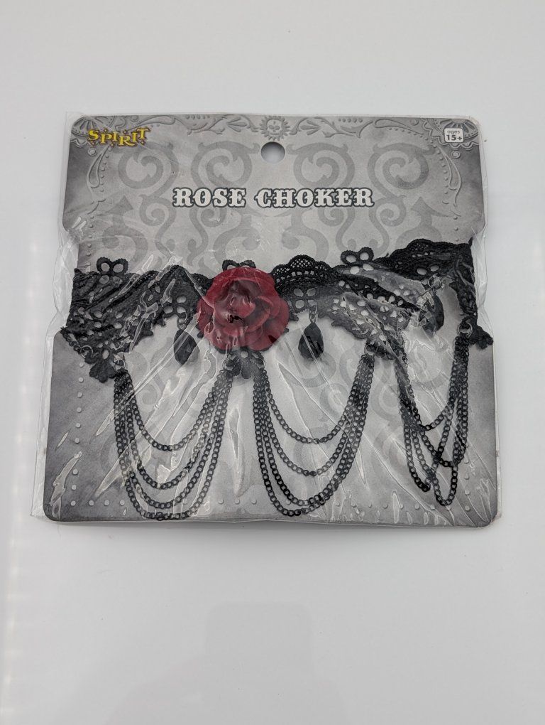 Spirit Halloween Rose Choker | Black Lace Red Rose