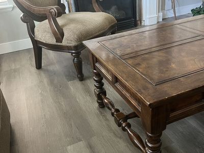 living room coffee table 50" x 30 x 19" tall with matching living room chair. $29 each