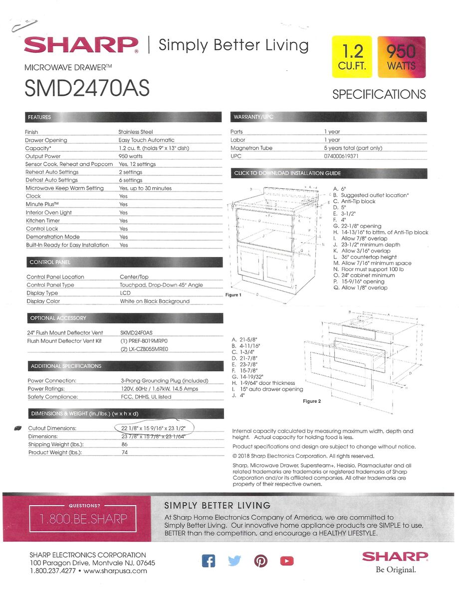 Sharp 1.2 Cu. Ft. Stainless Steel Microwave Oven Drawer