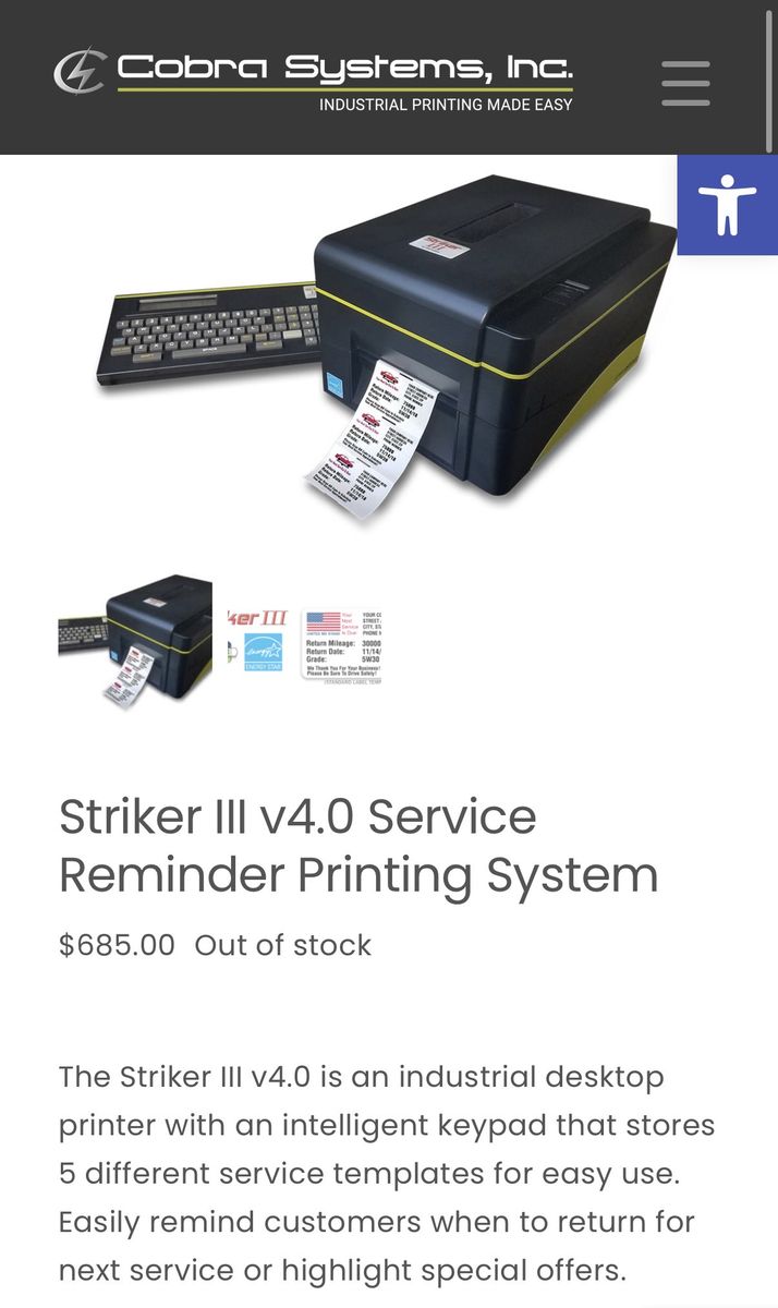 Striker III v4.0 Service Reminder Printing System