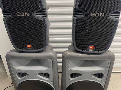 JBL Eon's Two 15" mains and Two 12" monitors with 8 channel Mackie board