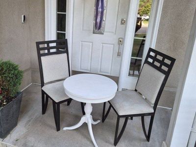 White & Black Bistro Set with 2 Upholstered Chairs and Round Table