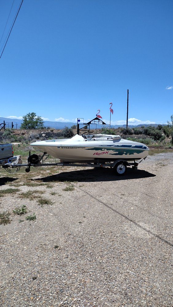 rush 14ft jet boat w trailer