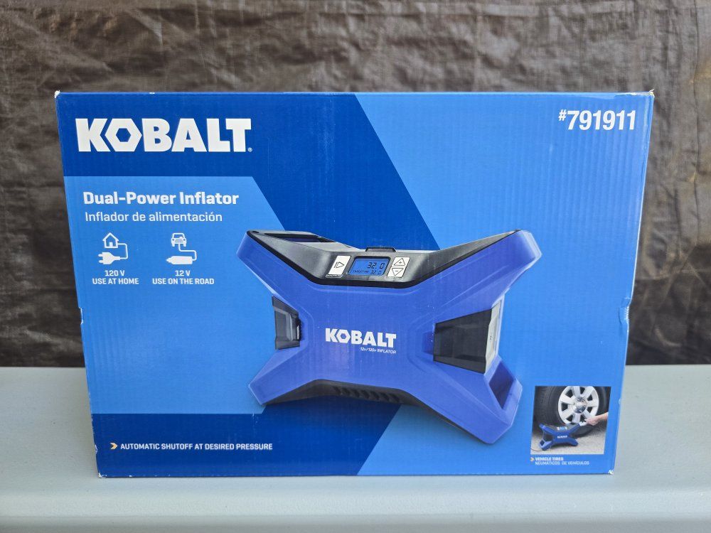 Kobalt Dual-Power Inflator #791911 - 12V/120V Portable Air Compressor with Auto Shutoff