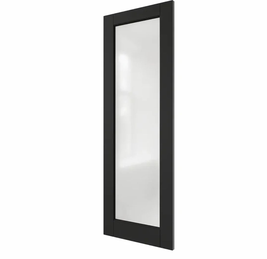 Modern Black Interior Door with Frosted Glass – 30x80 Still in box