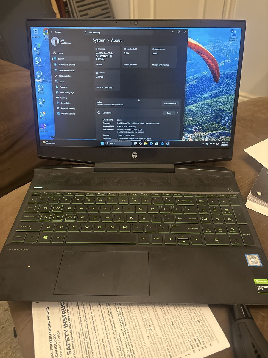 HP Pavilion Gaming Laptop 15 - Intel i5-9300H, 8GB RAM, 238GB SSD, GTX 1050