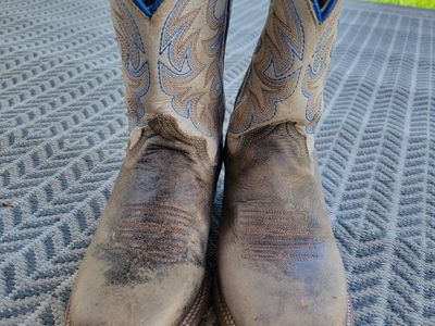 ROPER Kids Boys Sz 2 Parker Cowboy Brown Leather Boots 'Vintage Brown' Leather Vamp Creme Shaft