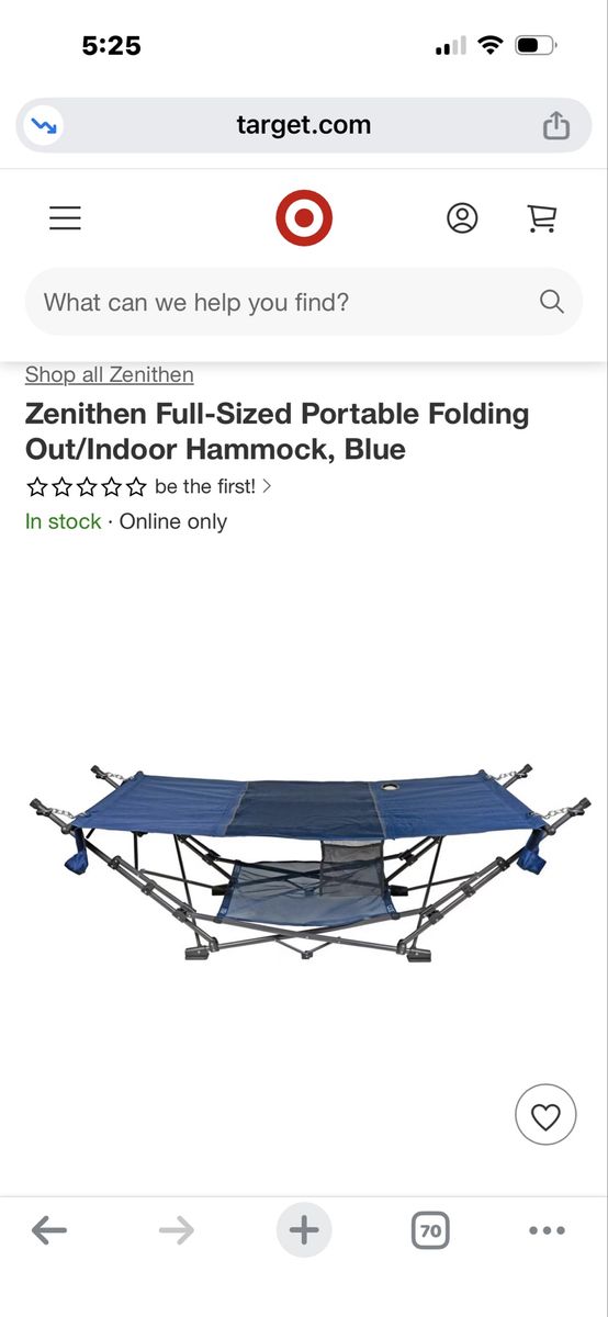 Zenithen Full-Sized Portable Folding Indoor Outdoor Hammock with Carrying Bag - Blue