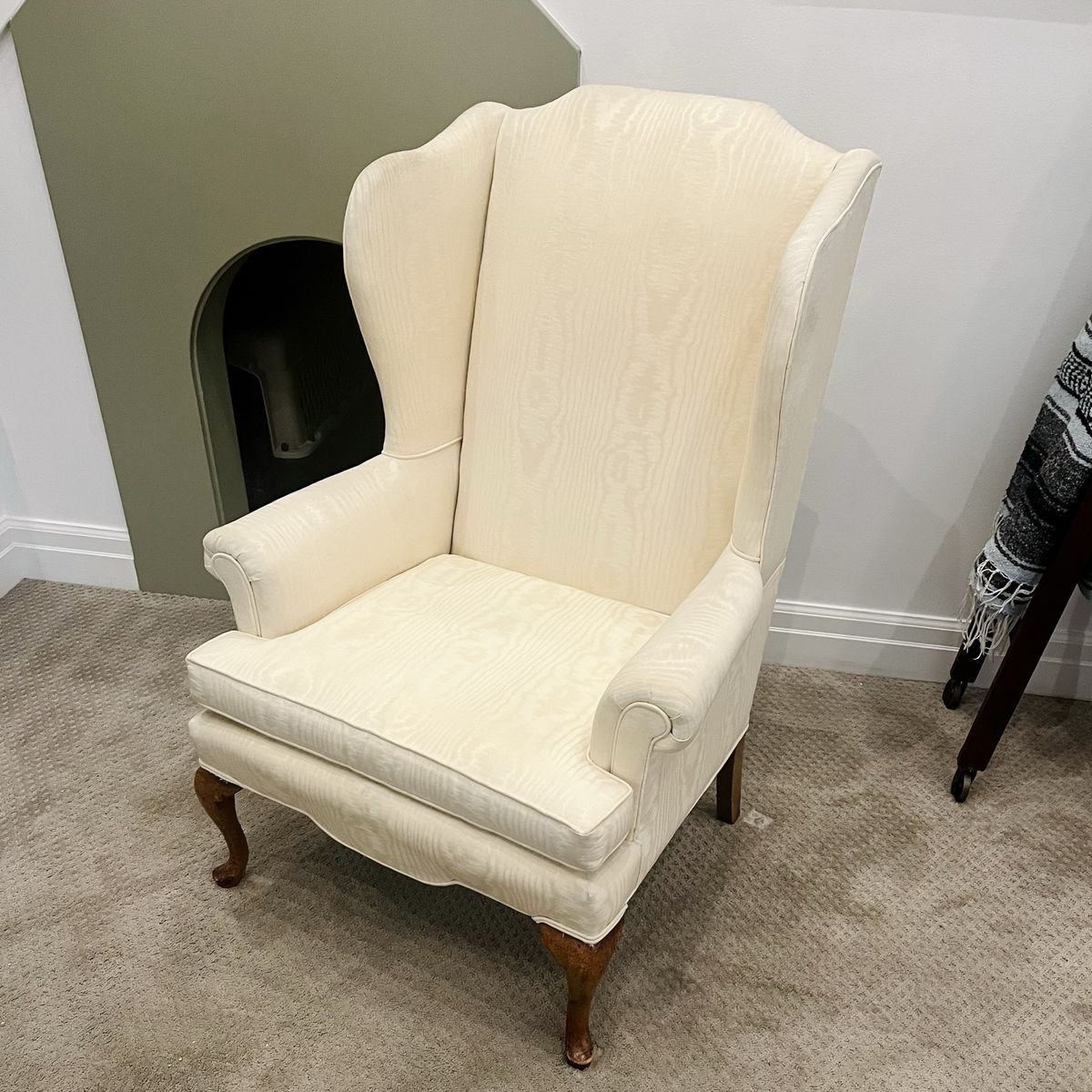 Wingback Armchair, Upholstered Cream Fabric with Wood Legs, Accent Chair