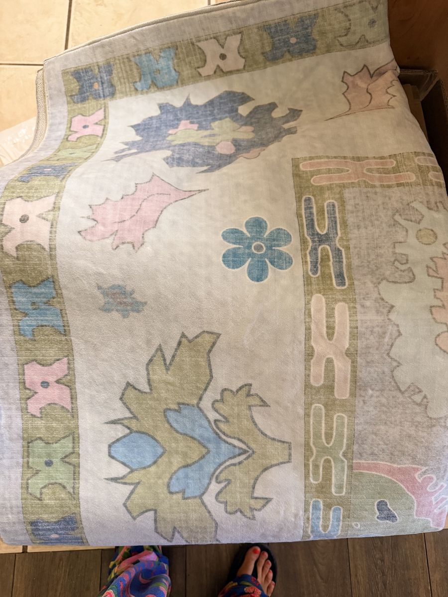 New. Washable 9x12 Boho Chic Area Rug - Light  with Blue, Pink, Green Floral & Geometric Patterns
