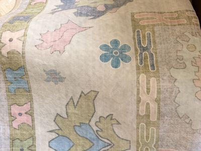 New. Washable 9x12 Boho Chic Area Rug - Light with Blue, Pink, Green Floral & Geometric Patterns