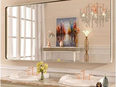 WEER 60X30 Inch Brushed Nickel Bathroom Mirror, Brushed Silver Metal Frame Mirror, Rounded Rectangle Silver Bathroom Vanity Mirr