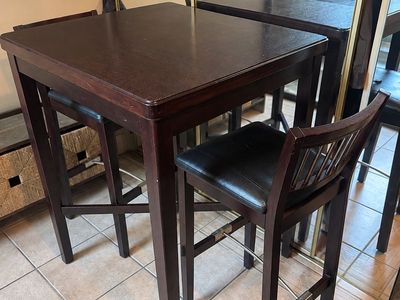 Free Bar Height Dining Table with Stools - Dark Wood Finish