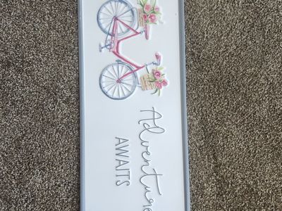 CBK Inspired Home Adventure Awaits Bicycle Metal Wall Sign Decor 16"x6"