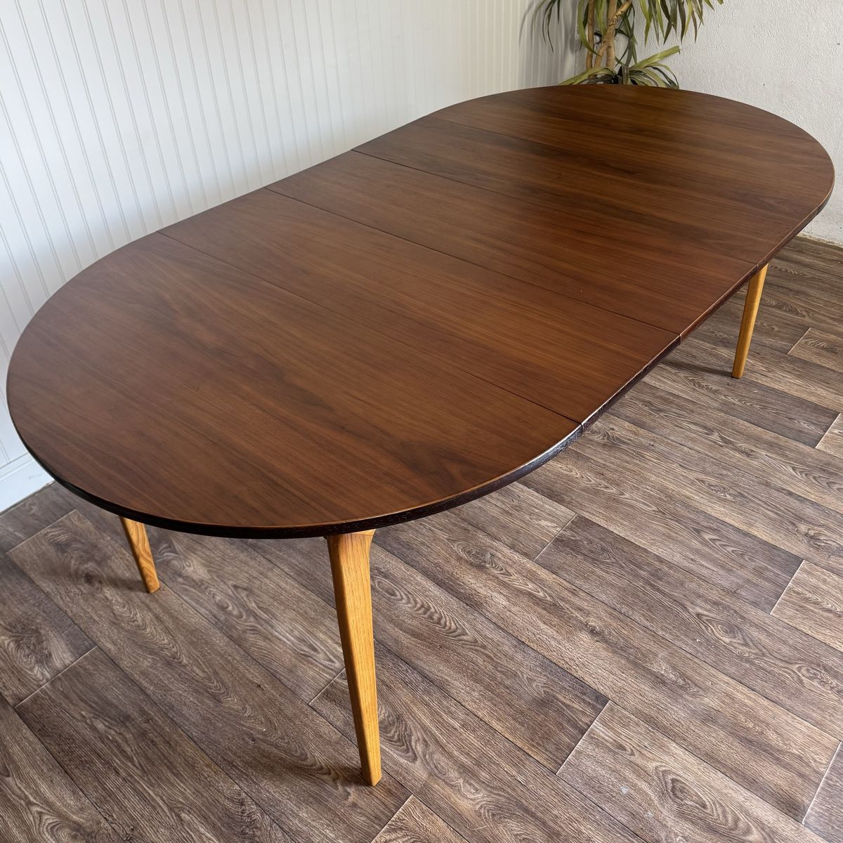 MCM Two-Tone Walnut Round-to-Oval Dining Table