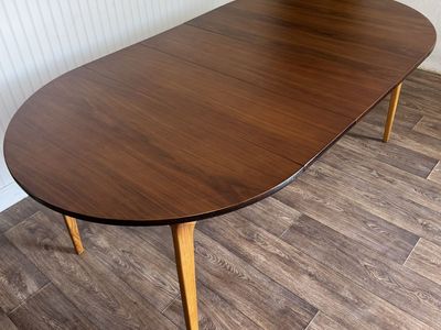 MCM Two-Tone Walnut Round-to-Oval Dining Table