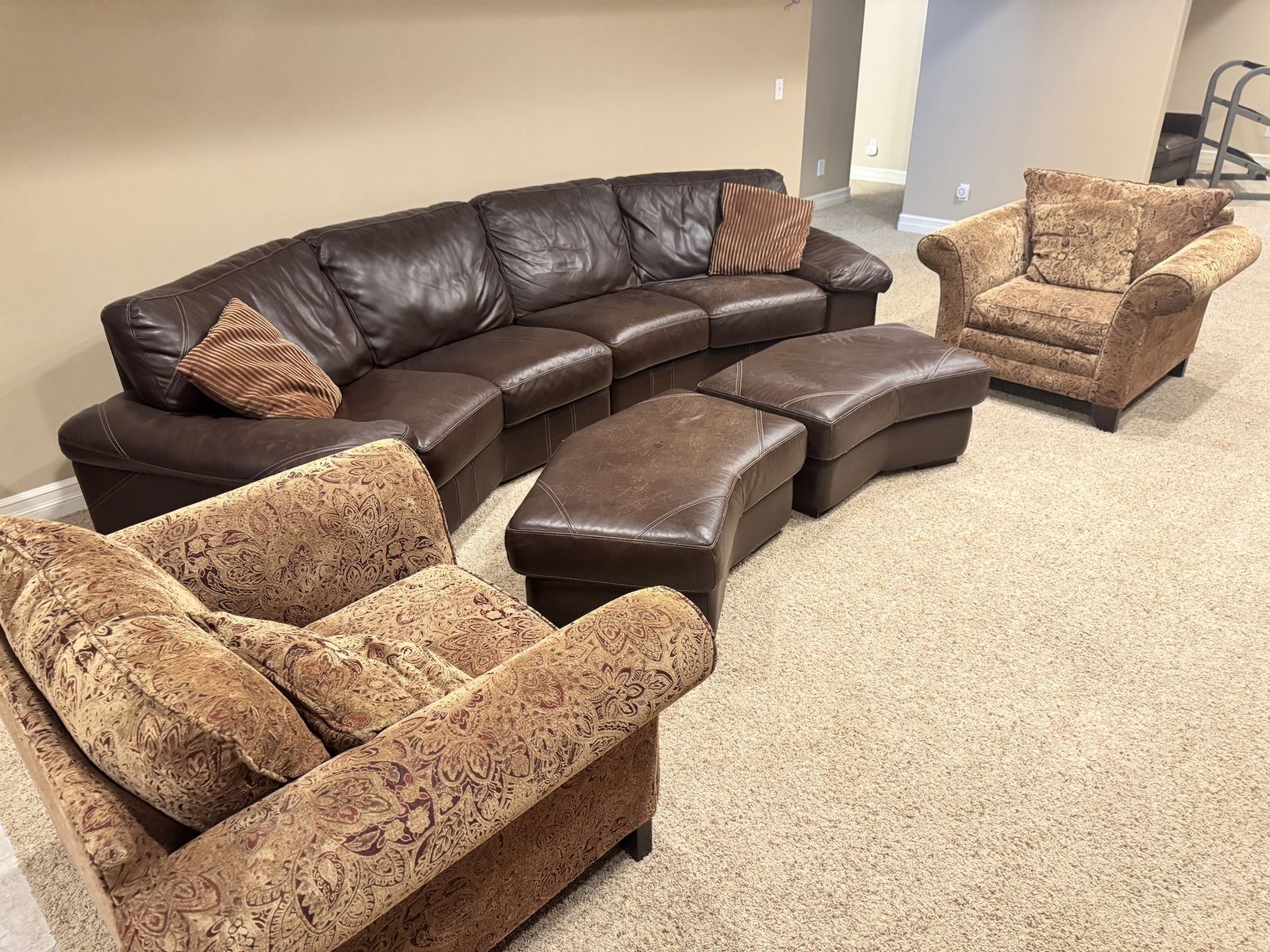 Genuine Leather Sectional with matching chairs