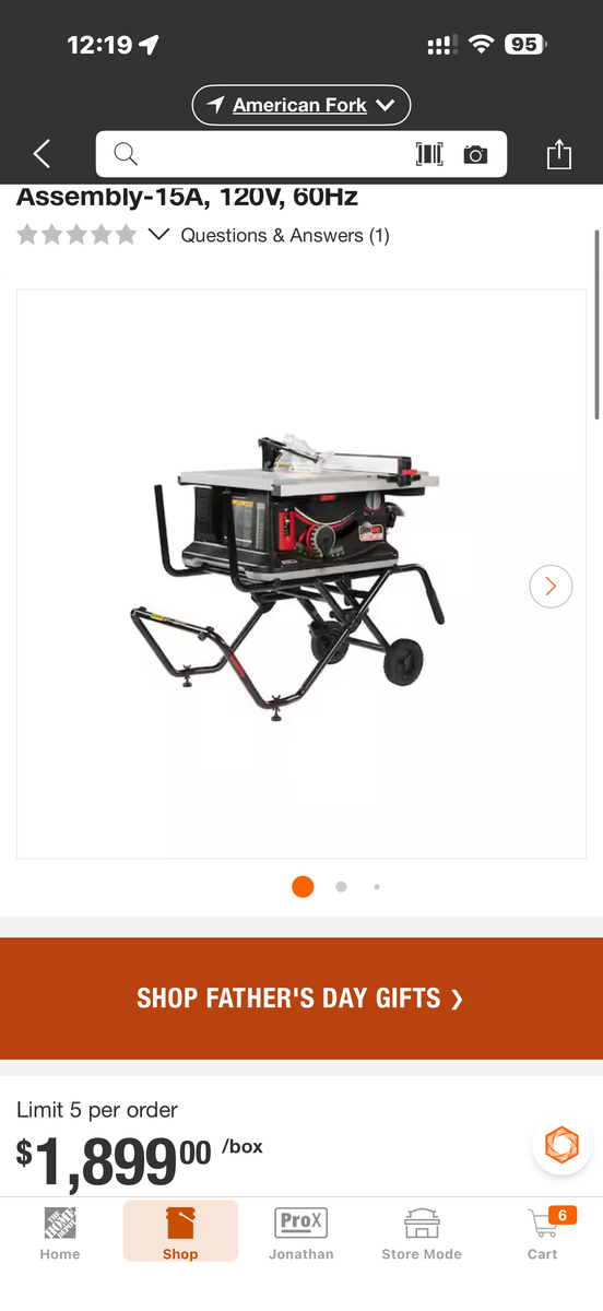 SawStop Jobsite Saw PRO 10" Portable Table Saw - Excellent Condition, Minor Scuffs