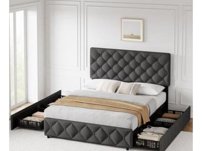 Full Size Gray Upholstered Bed Frame