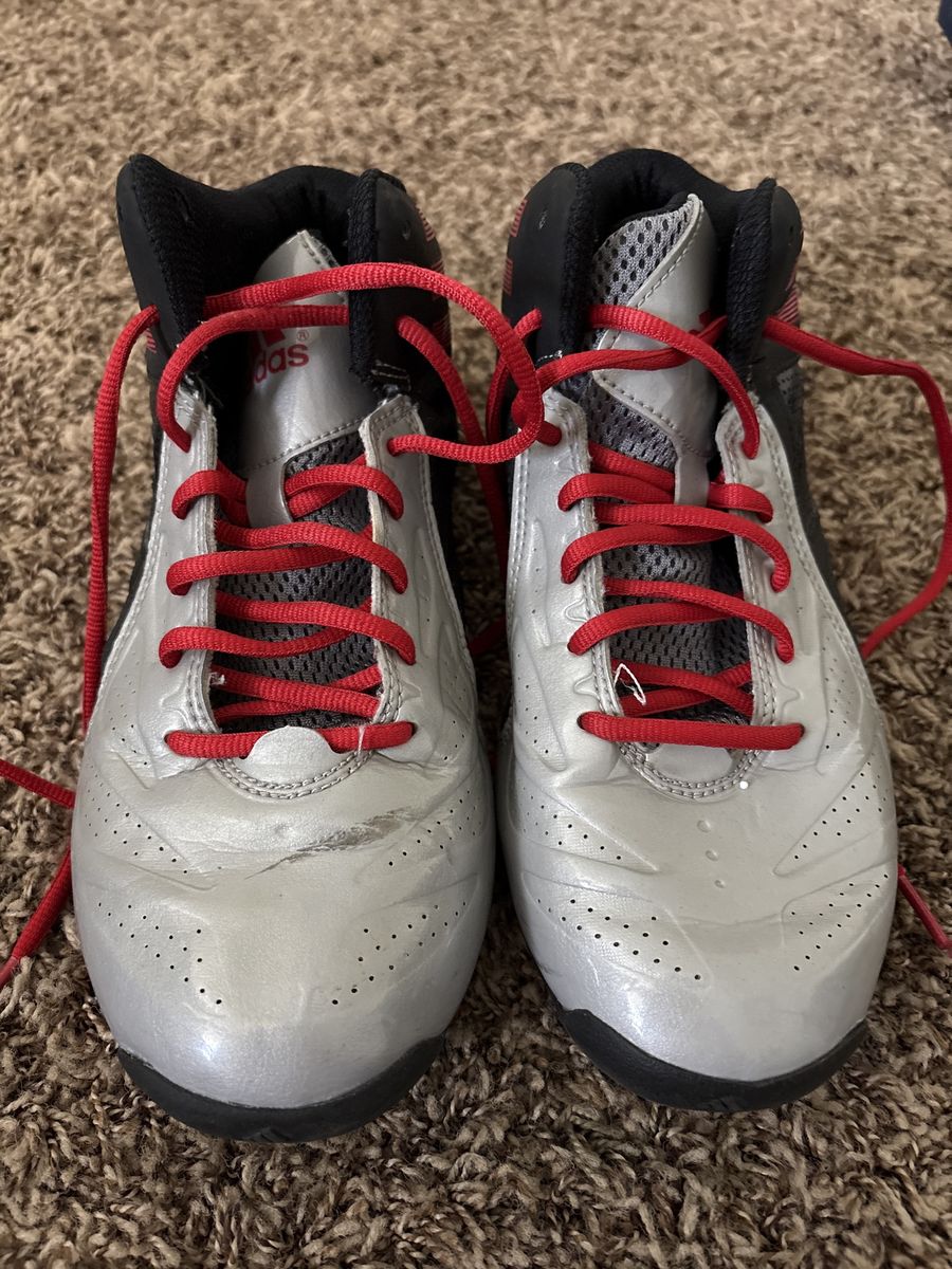 Adidas Silver & Black Athletic Shoes with Red Laces - Used, Size 6