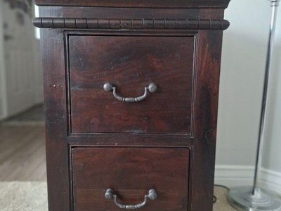 Solid Dark Wood 2 Drawer Cabinet