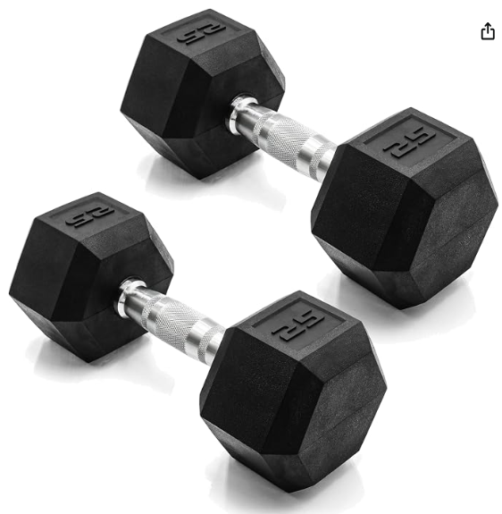 CAP Rubber Coated Dumbbell Weights 50 LB SET 25LB X 2