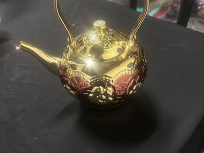 Gold-tone Decorative Teapot/Kettle - Embossed Design, New Condition